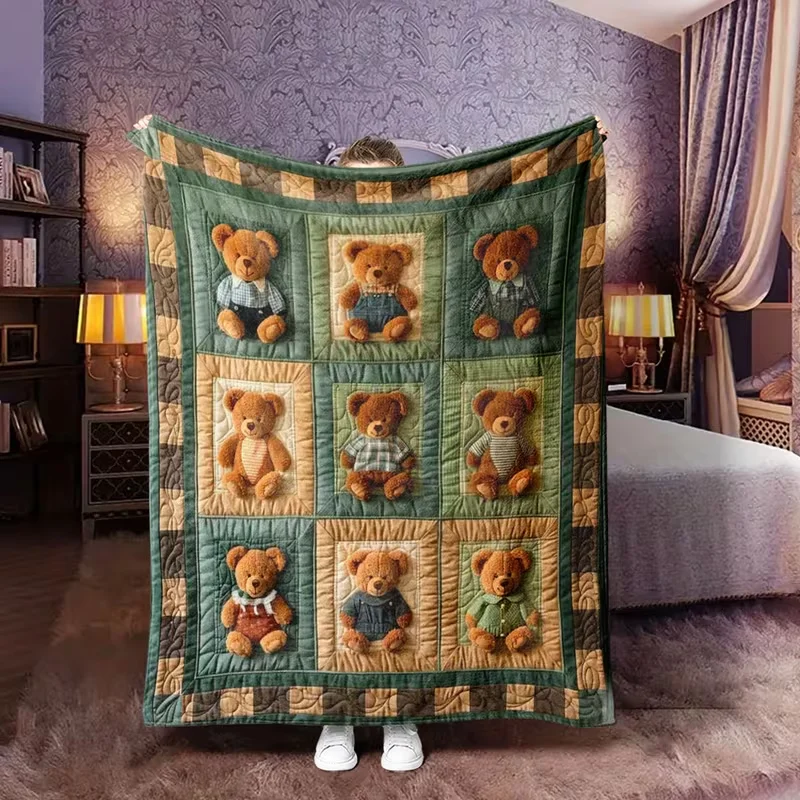 1 Stück Vintage Teddybär-Themen-Decke Ganzjahres-Stoff Ideal für Sofa, Nickerchen und Gemütliche, Komfortable Freizeitdecken