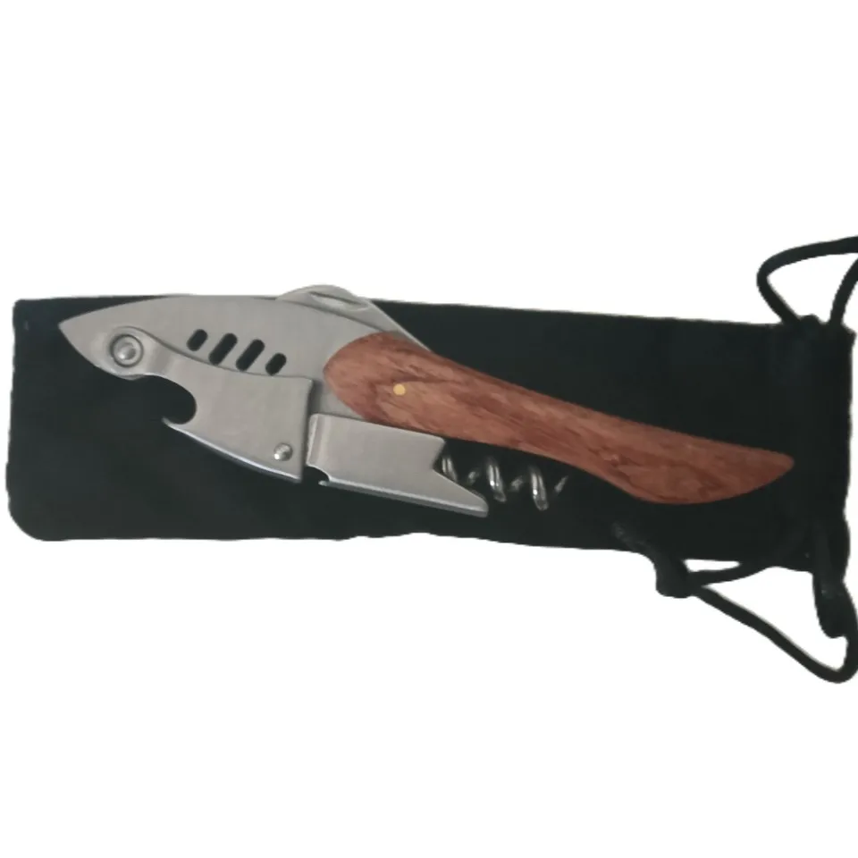 Hai-Weinflaschenöffner Korkenzieher aus Rotem Birnbaumholz 3-in-1 Flaschen- & Kartonschneider im Samtbeutel für Bier und Wein