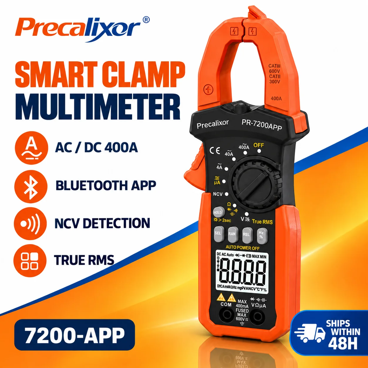 6000 Counts Clamp Meter with Bluetooth, Digital AC DC Voltage Current Meter Amp Ohm Meter TRMS NCV Detector, Clamp Multimeter