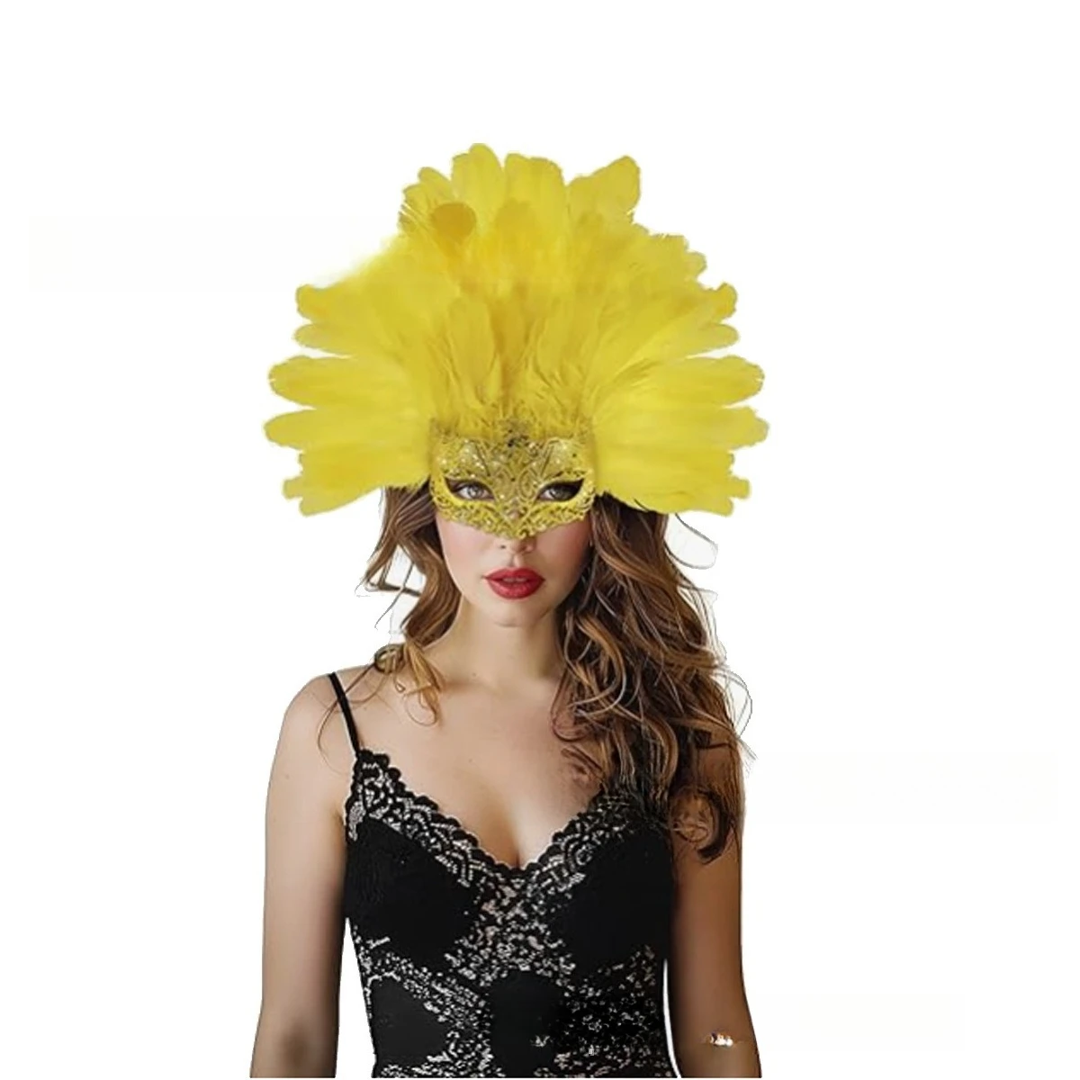 قناع ريش نصف وجه على الطراز القوطي للهالوين للسيدات، قناع كرة كرنفال البندقية