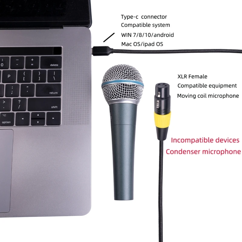 Type-C Microphone Cable  to XLR Female Mic- Link Converter Cable Adapter Drop Shipping