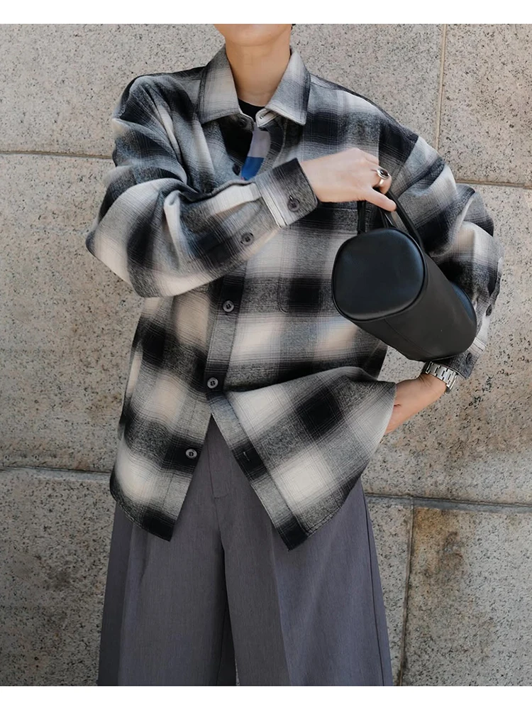 

Рубашка-куртка в японском ретро-стиле в клетку, женская, свободного кроя, с длинными рукавами, на пуговицах, средней длины, повседневная осенняя верхняя одежда