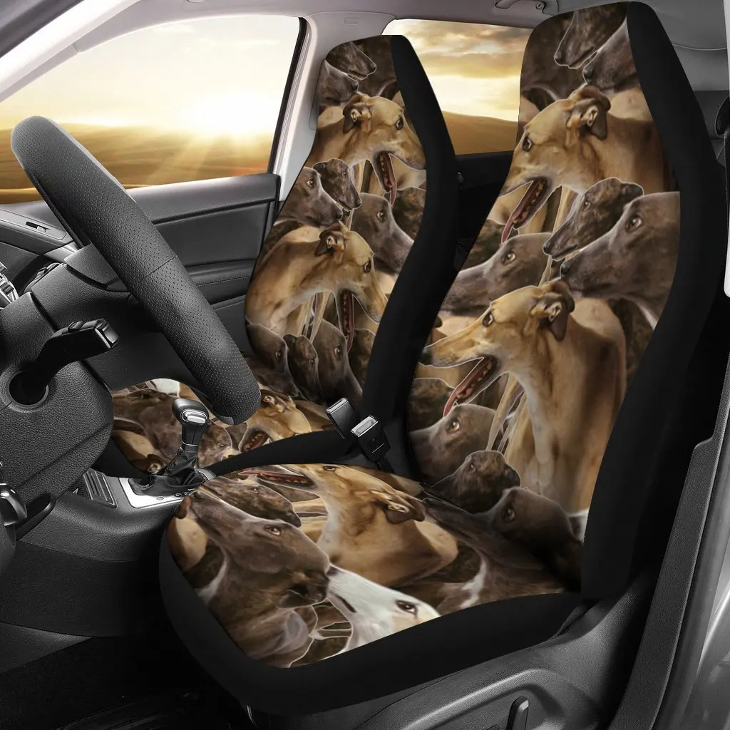 Greyhound Dog In Lots Print Car Seat Covers Set 2 Pc, Car Accessories Seat Cover