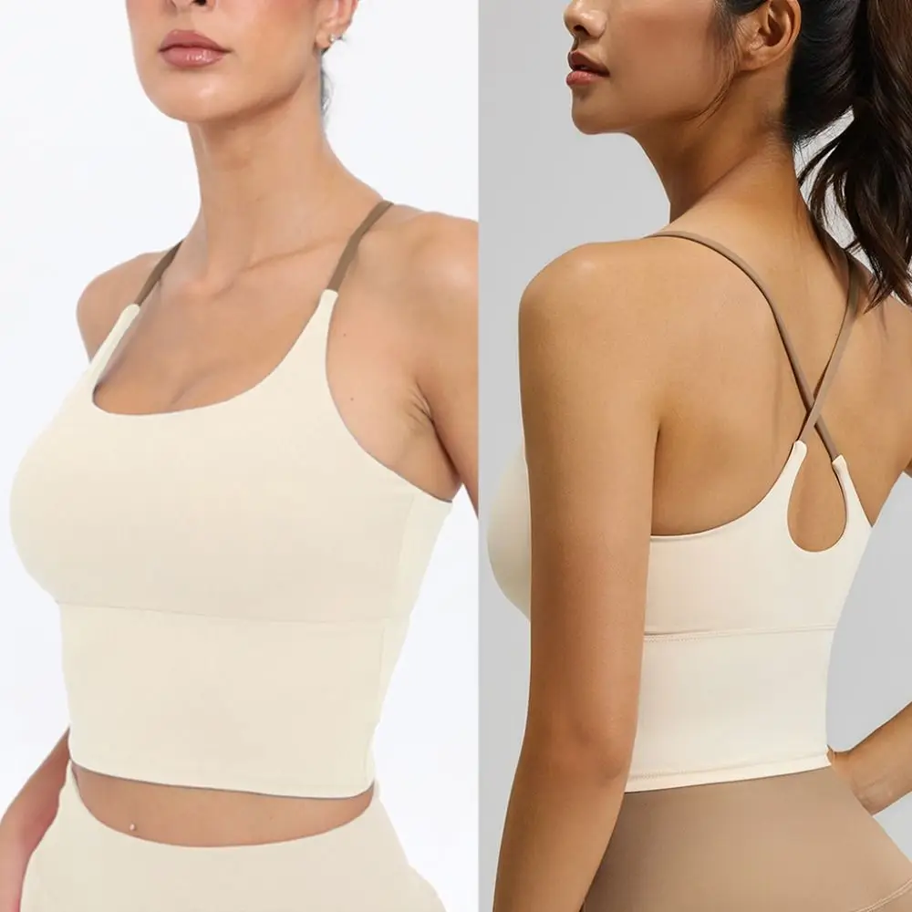

New Solid Color Sports Tank Top Y Shape Cross Back Design Yoga Sports Bras High-elastic Women Vest Workout