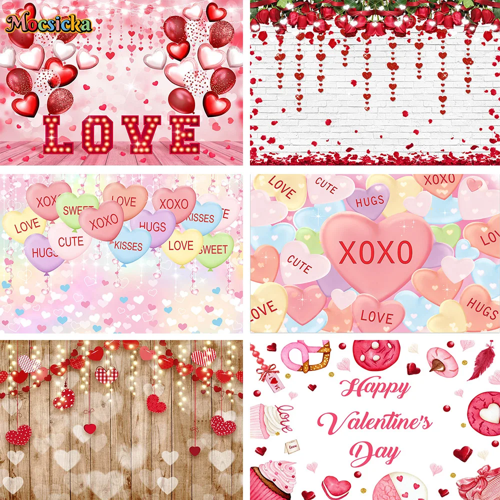 

Happy Valentine's Day Background Photocall Rose Floral Balloon Background Decor Banner Girl Bachelor Party Photo Studio Props