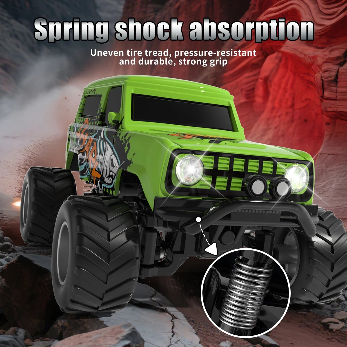 Mini Off-Road RC Car with LED Lights – 2.4GHz 3-Speed Remote Control Truck with Shock Absorption for All Terrains