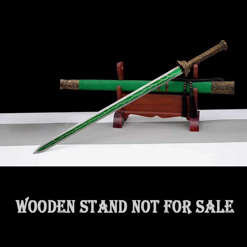 Chinese Jian Real Steel Green Sword, Green Paint Coating Craft, Metal Chinese Sword for Kungfu Practice, Metal Craft Art Decor