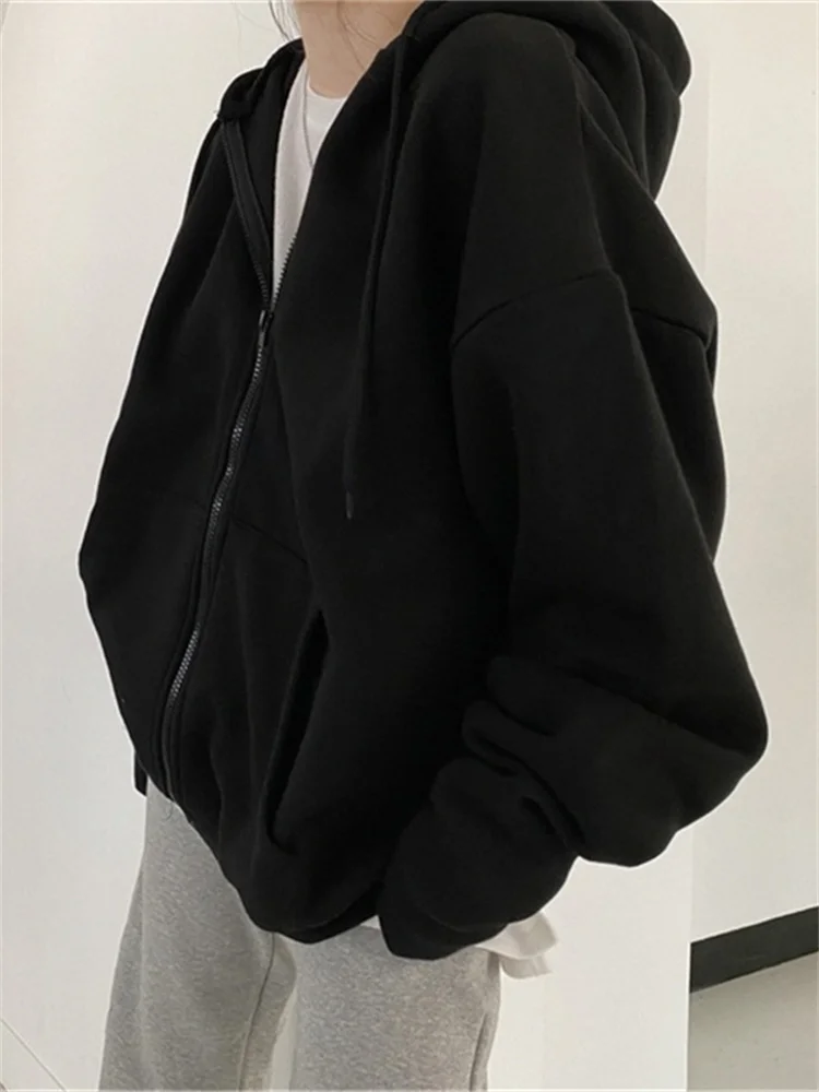 

Korean Fashion Zipper Hood Sweatshirt Women Autumn Long Sleeve Tops Casual Y2K Hoodies Streetwear Harajuku Loose Jackets Coats