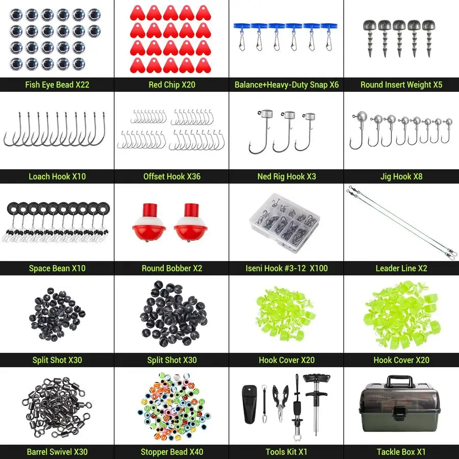 صندوق أدوات صيد الأسماك بطبقات، مجموعة معدات صيد الأسماك 605 قطعة مع طُعم، مجموعة أدوات صغيرة تحتوي على مشبك، مزيل الخطاف، ذو طيات، ملحقات، #3