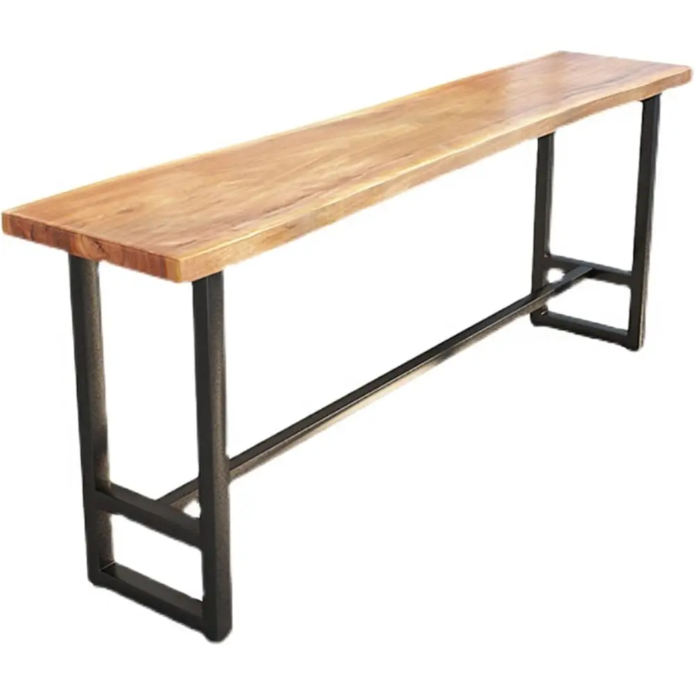 

Narrow Solid Wood High Top Bar Table with Metal Base, 180cm for Pub or Home Kitchen