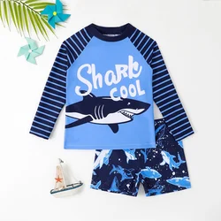 Summer 4-8 Yrs Baby Boys Long Sleeved Swimsuit Shorts Set Children Cartoon Cute Sunscreen Boys Swimsuit Bathing Suit