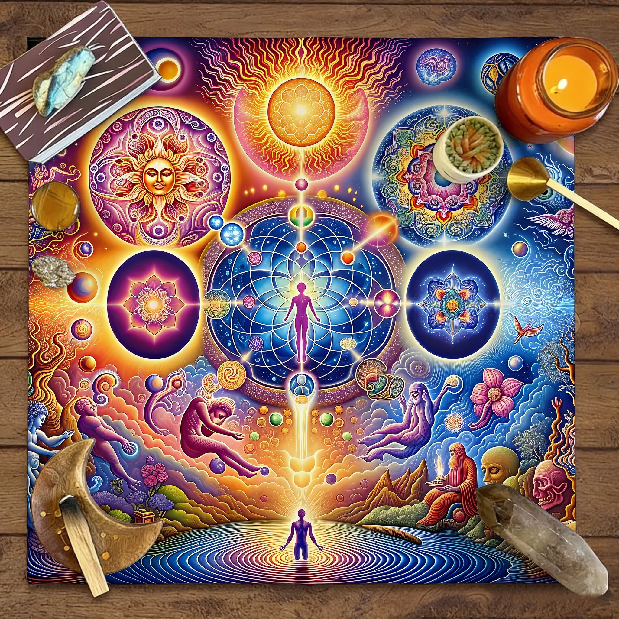 1pc Sun Moon and Mandala Printed Tarot Card Tablecloth, Witchcraft Astrology Board Game Tablecloth, Used for Parties