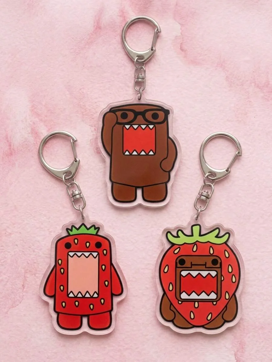 1 Piece/3 Pieces Cute Big Mouth Monster Strawberry Acrylic Keychain Set, Fun Cartoon Pendant, Backpack Bag Car Keychain, Cute Cartoon Decoration, Collectible Gift