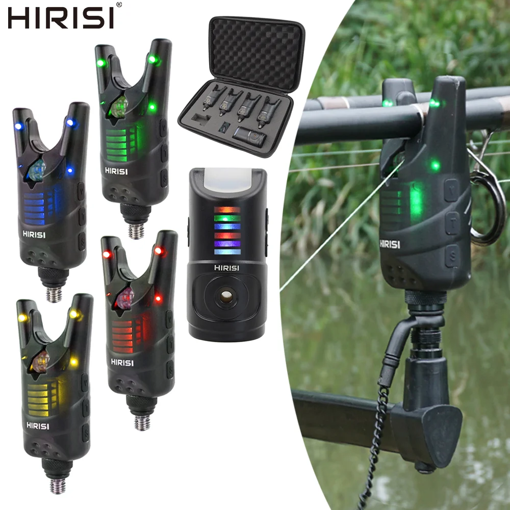 Hirisi HRS1 Karpfenangel-Bissanzeiger 1+4 Set Wasserdichter LED-Bissmelder Professionelles Karpfenangel-Zubehör