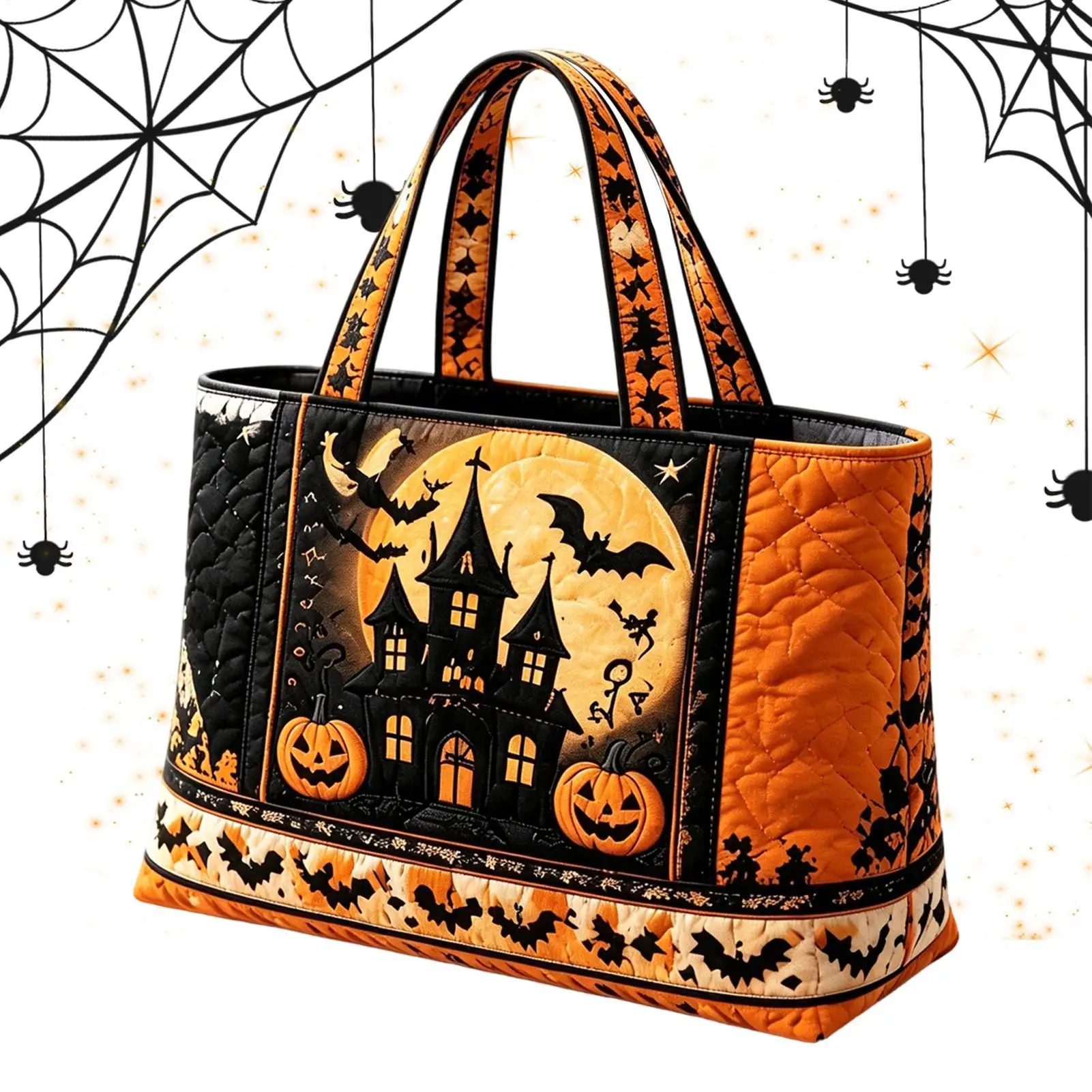 Halloween-Tragetasche, 3D-Grusel-Design, gesteppt, große Kapazität, Halloween-Themen-Handtasche zum Einkaufen, für Outdoor-Aktivitäten, Sandstrand, Bootsfahrten – Detail 2