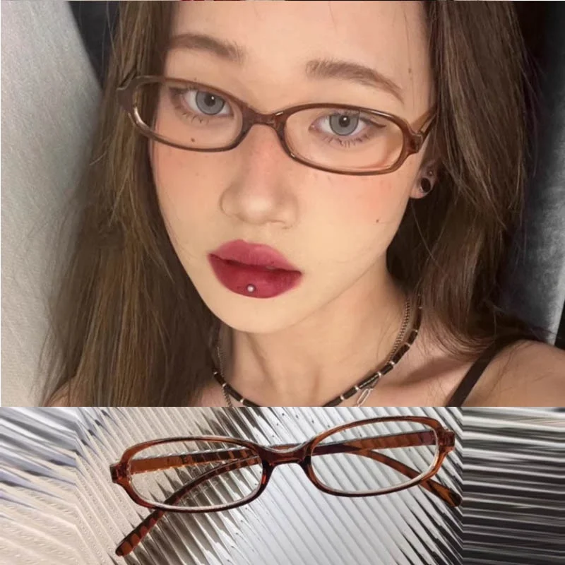 Retro Square Glasses Women Girls Y2K Red Green Frame Glass Eyewear Decorative Computer Anti-blue Eyeglasses with Seaside Driving