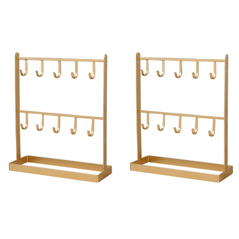 

NEW-2X Tabletop Iron Jewelry Jewelry Earring Hanger Necklace Ring Earring Earring Shelf Display Shelf Porch Key Rack Gold