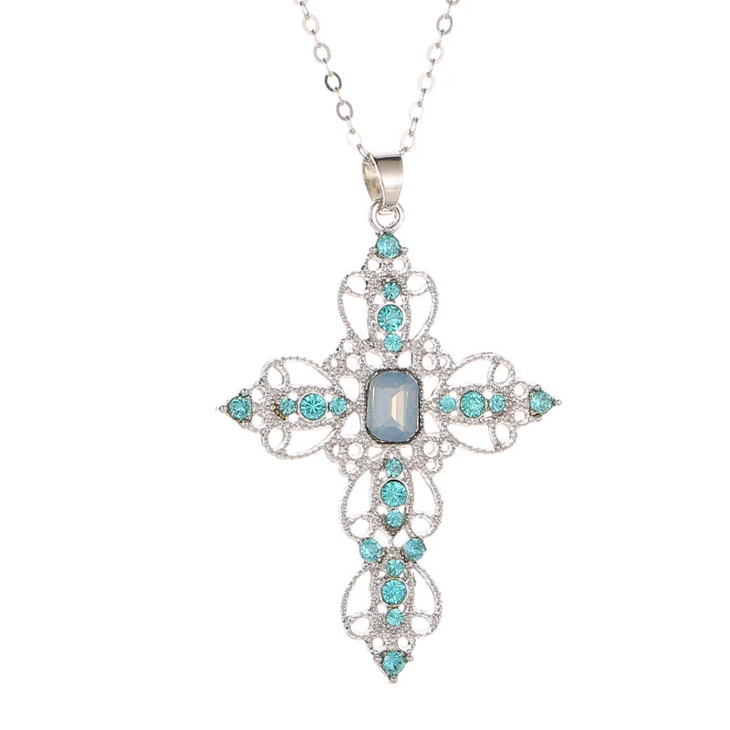 Fashionable Classic Hot Selling Cross Necklace with Bohemian Style Hollow Out Diamonds Neckchain and Collar Chain