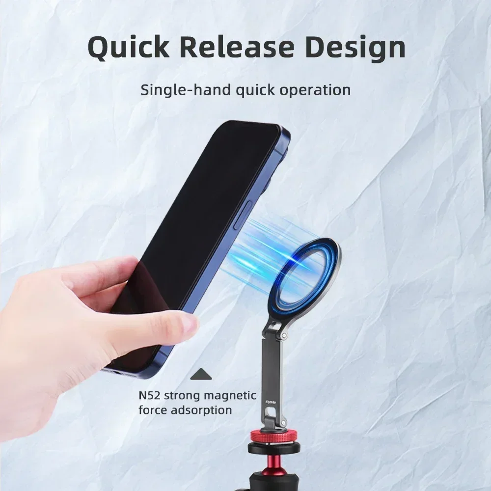 Folding Magnetic Phone Holder Aluminum Alloy Adjustable Quick Release for iPhone 13 14 15 Camera Tripod Cold Shoe Mount