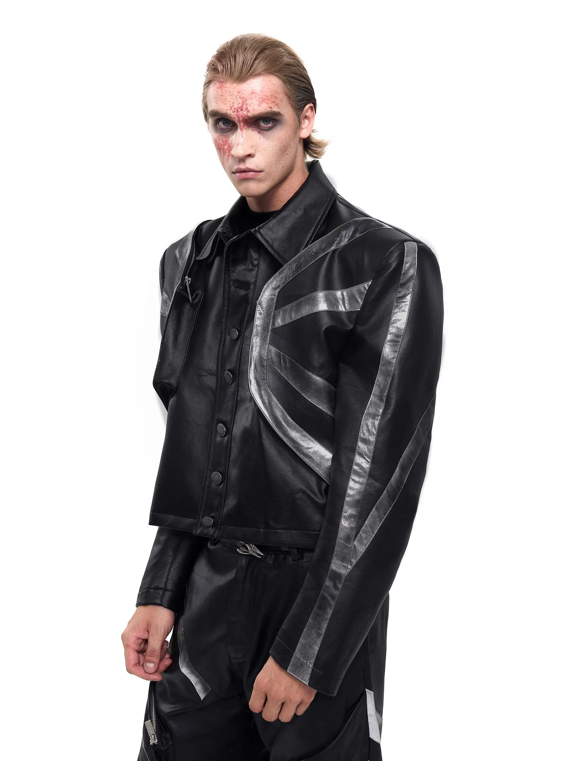 

Mauroicardi Autumn Cool Handsome Distressed Short Patchwork Color Block Pu Leather Jacket Men Luxury Designer Emo Clothes 2025