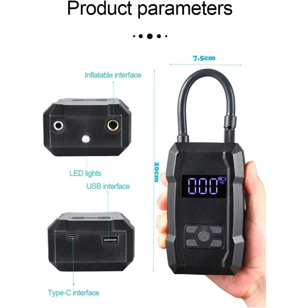 ปั๊มลมพกพาสำหรับสิ่งที่เป่าลม, เครื่องเติมลมยาง 150 PSI แบบพกพาสำหรับรถยนต์, รถจักรยานยนต์, จักรยาน, ปั๊มลมไร้สาย