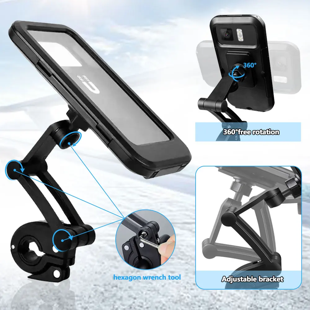 Universal Motorcycle Phone Holder Adjustable 360° Waterproof Handlebar Phone Case Holder ABS Cycling Navigation Accessories