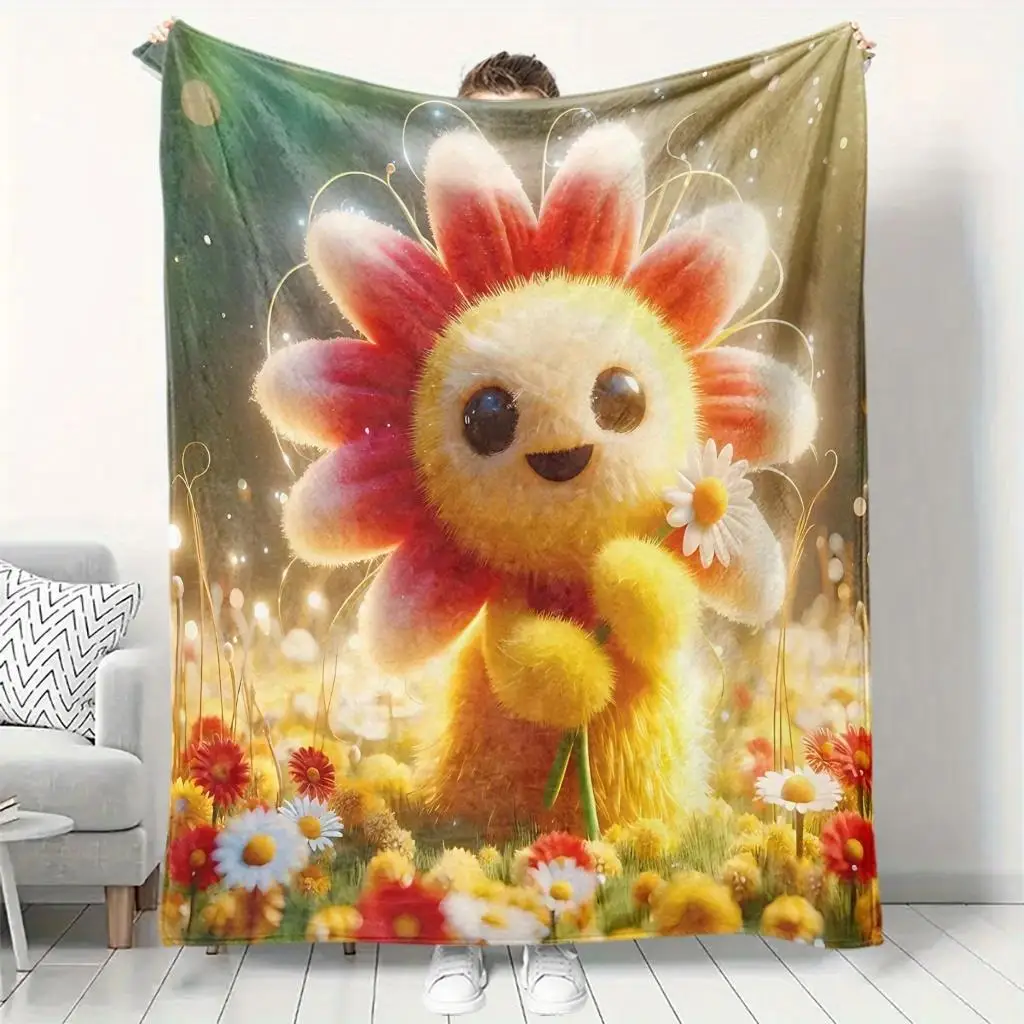 Whimsical Spring Floral Sunshine Throw Blanket for Baby Nursery Kids Room Cozy Decoration Cotton Fleece Bed Throw