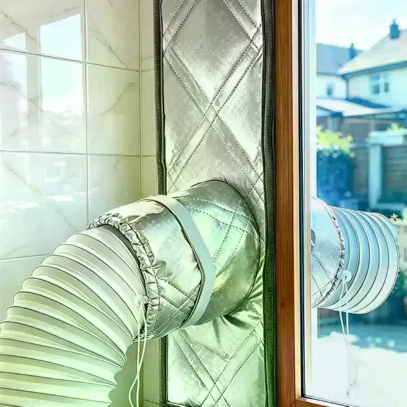 Portable AC Window Seal Kit For 5 To 6 Inch Hoses Silver Coated Vent Cloth Easy Installation Padded