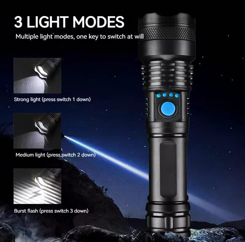 1-4PCS LED Flashlight USB Rechargeable Camping Torch Light With 3 Modes Outdoor Hiking Portable Lamp Waterproof Hand Lamp