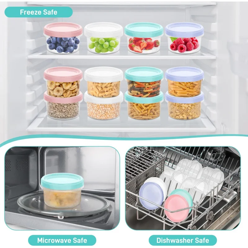 TOPLIVING 16-Pack Small Plastic Containers with Lids, 200ML Reusable Snack Containers, Leak-Proof Screw Lid Plastic Containers