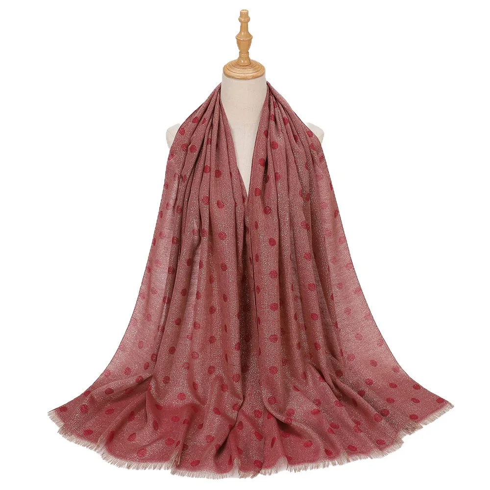 Glitter polka dot hijab cachecol feminino shimmer xales muçulmano femme envoltório bandana cachecóis macio malásia lenço turbante mujer novo