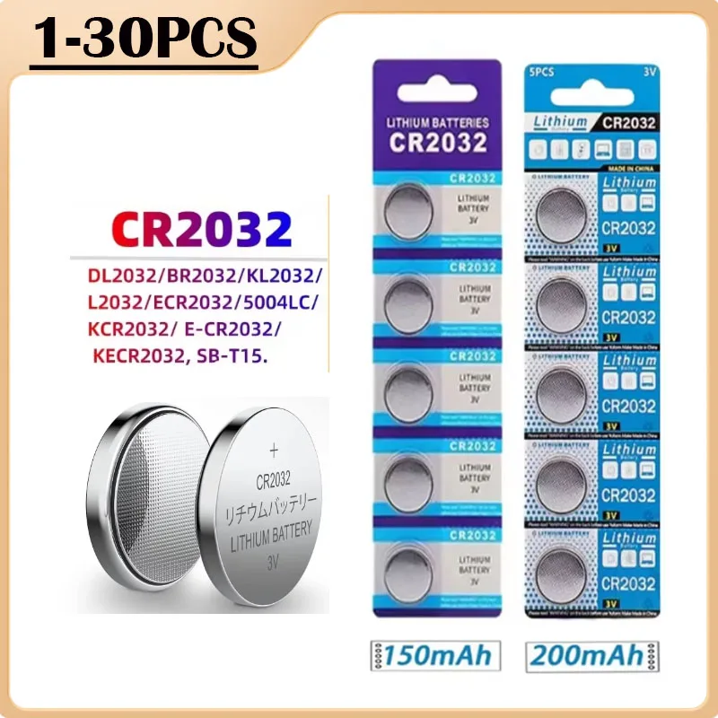 1-30 Pieces CR2032 3V Lithium Battery CR 2032 Button Battery Suitable for Car Remote Control Watch Toy Calculator Button Battery