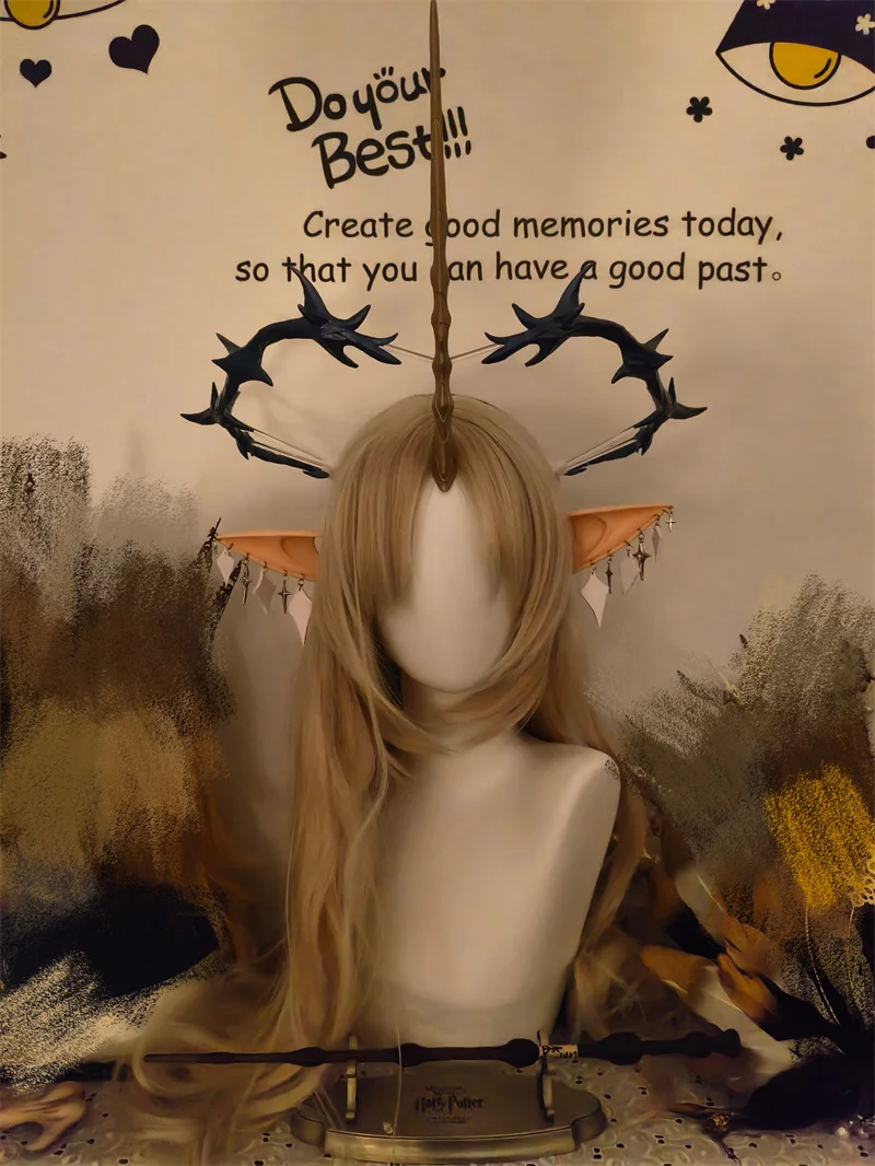 Wuthering ondas cartethyia cosplay headwear acessórios chifres longos ângulo equipamento de cocar anime modelo prop comic-con