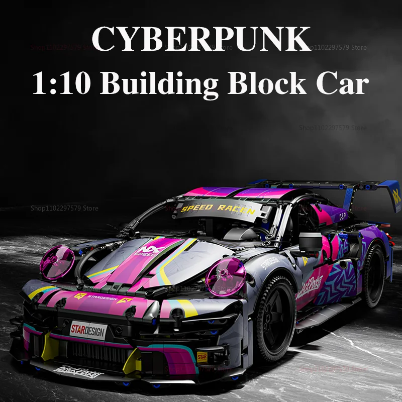 Nowy zestaw klocków konstrukcyjnych 1611 elementów, sportowy samochód, cyberpunkowy model wyścigowy w skali 1:10, mechaniczny, MOC, zabawka dla dzieci, prezent dla chłopców i miłośników samochodów.