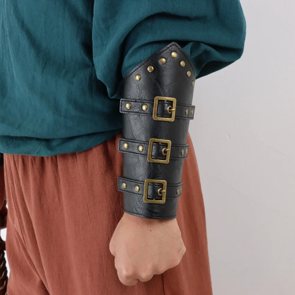 Medieval Belt Viking Knight Cosplay Rivet Bracelet PU Leather Material Outdoor Knight Riding Dress Cosplay Belt Set