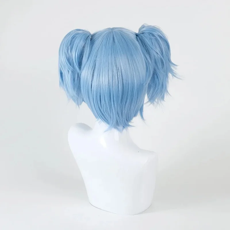 Sally Face-Peluca de cabello sintético, accesorio de Cosplay, corta, azul, resistente al calor, coletas