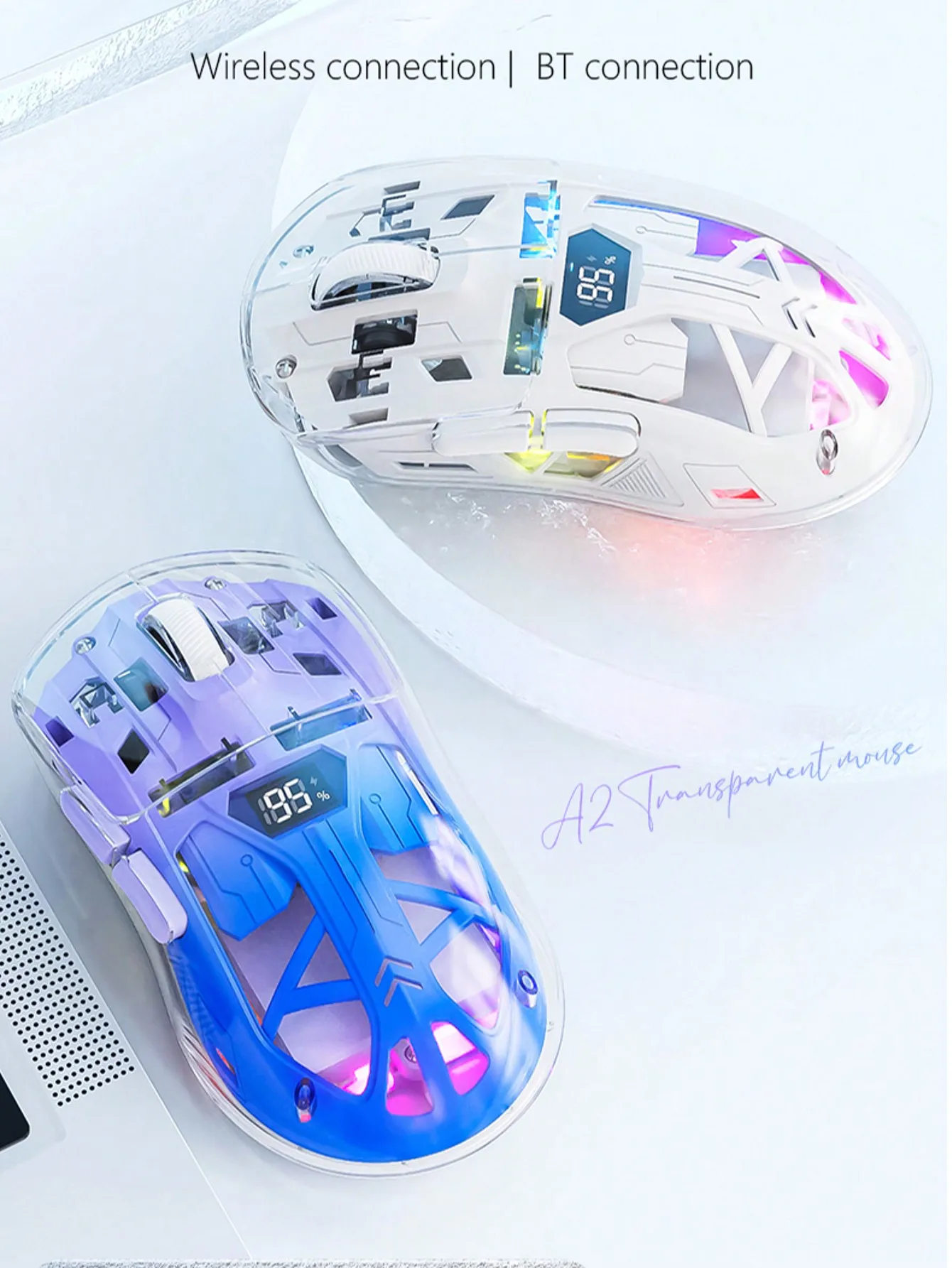 A2 Wireless Gaming Mouse, Dual Mode BT 5.0/2 G PC Gaming Mouse, PixArt 3212 Rechargeable Silent Mouse with Digital Screen,