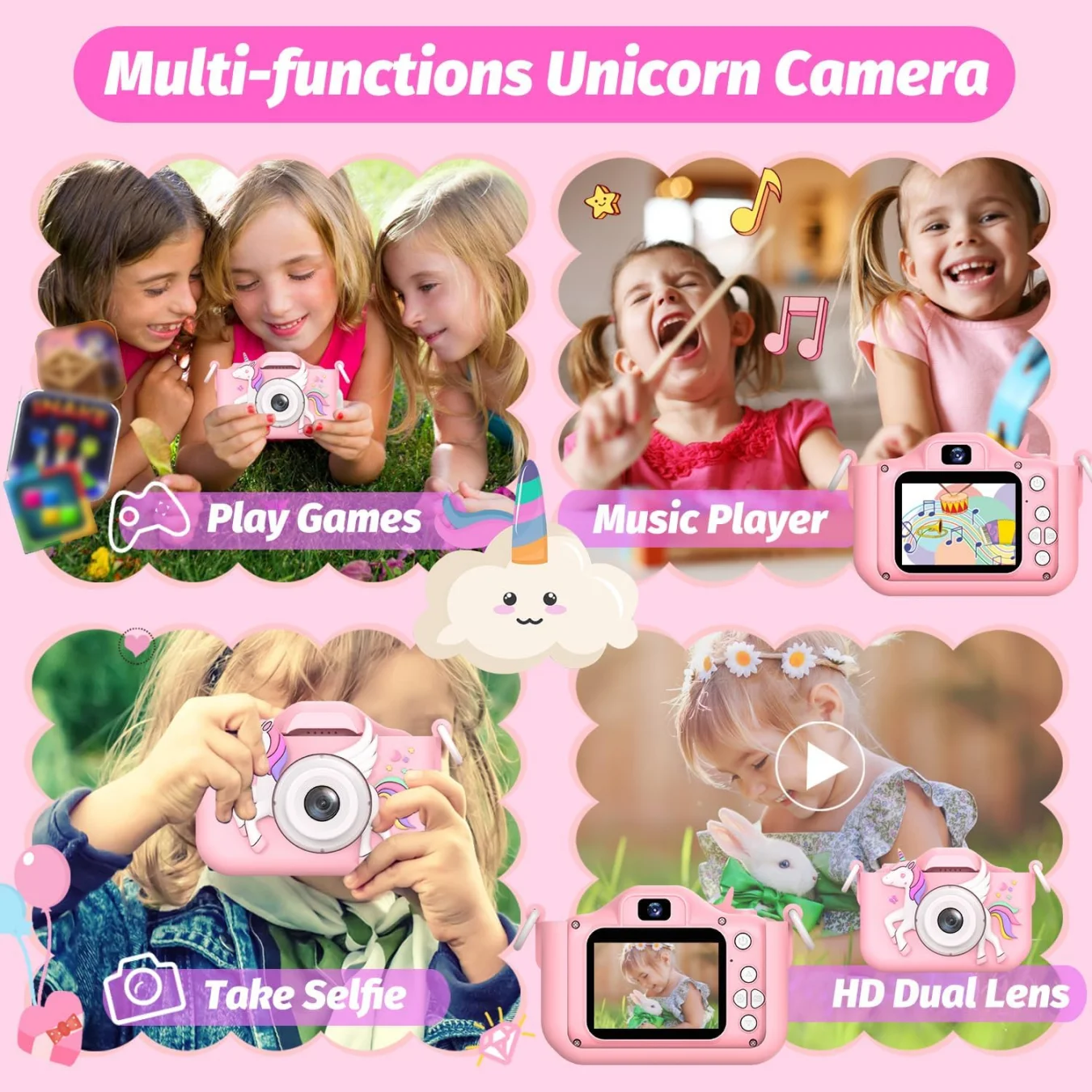 INOCTI Kids Digital Camera, Toddler Camera,Rechargeable Cartoon Camera Toy,1080P HD Mini Selfie Camera Gift For Boys Girls