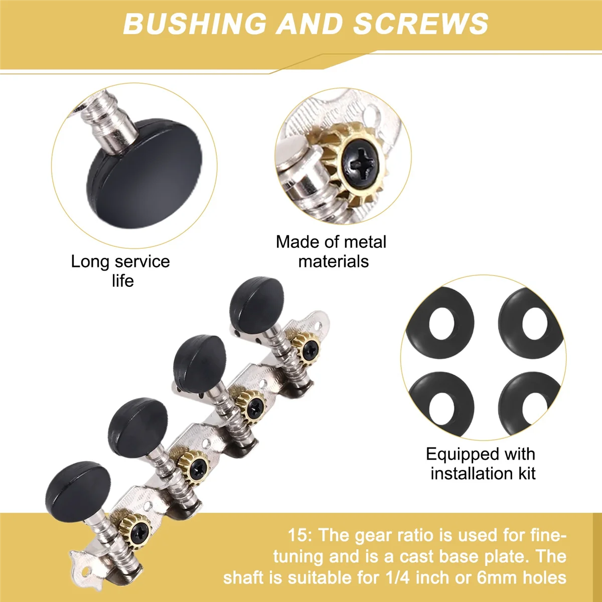 A64E 4L4R Mandolin Tuning Pegs Machine Heads String Tuning Pegs for 8 Strings Mandolin Instruments Accessory