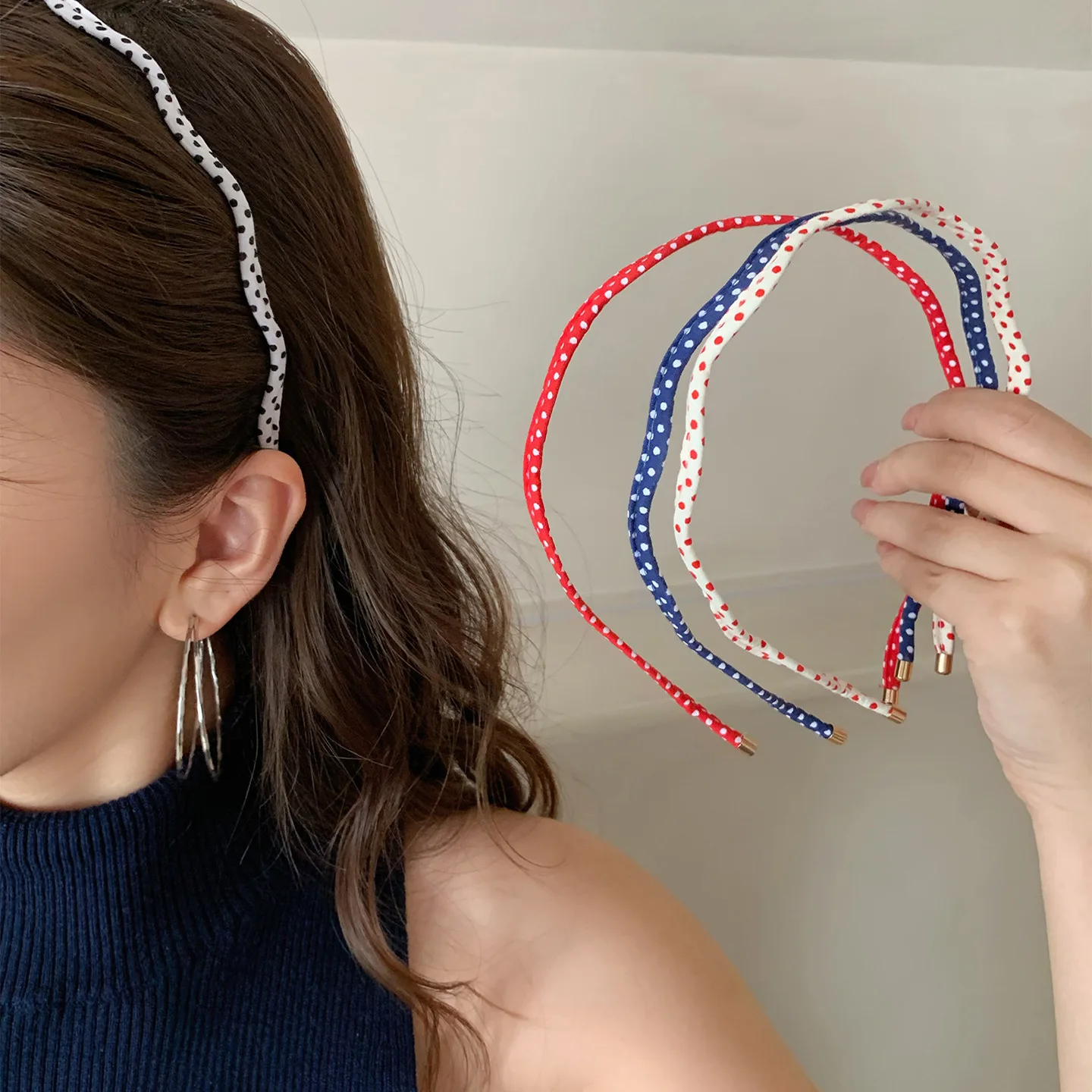 Thin Polka Dot Fabric Hair Holder Women Slim Dot Print Hair Tiara Colorful Daily Hair Circlet Fashion Girls Ornament Accessories