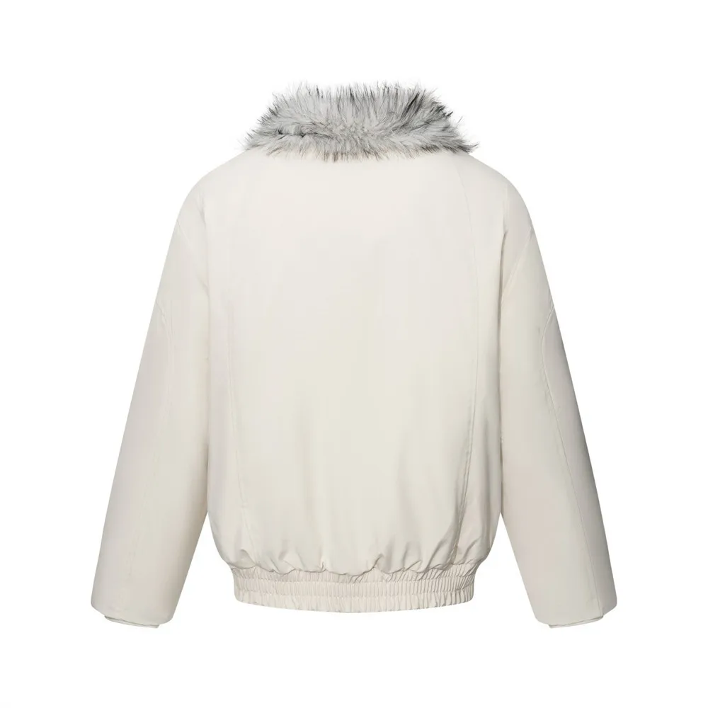 MWJLPWQ Fur Collar Men's New Winter Cotton Jacket Trendy Style High-Street Design Reversible Zipper Baseball Coat 21347
