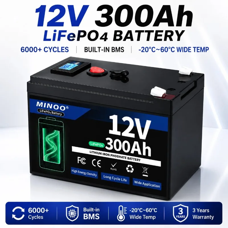 12V 300Ah LiFePO4 Rechargeable Lithium Battery Built-in BMS for Ride on Toys Solar Panels Fish Finders Power Wheels