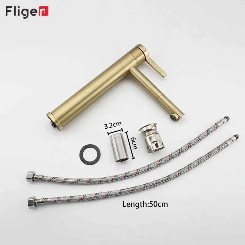 Fliger Gold Bathroom Sink Faucet Tall Basin Faucet Bathroom Faucet Countertop Sink Faucet Hot Cold 360° Rotating Mixer Crane