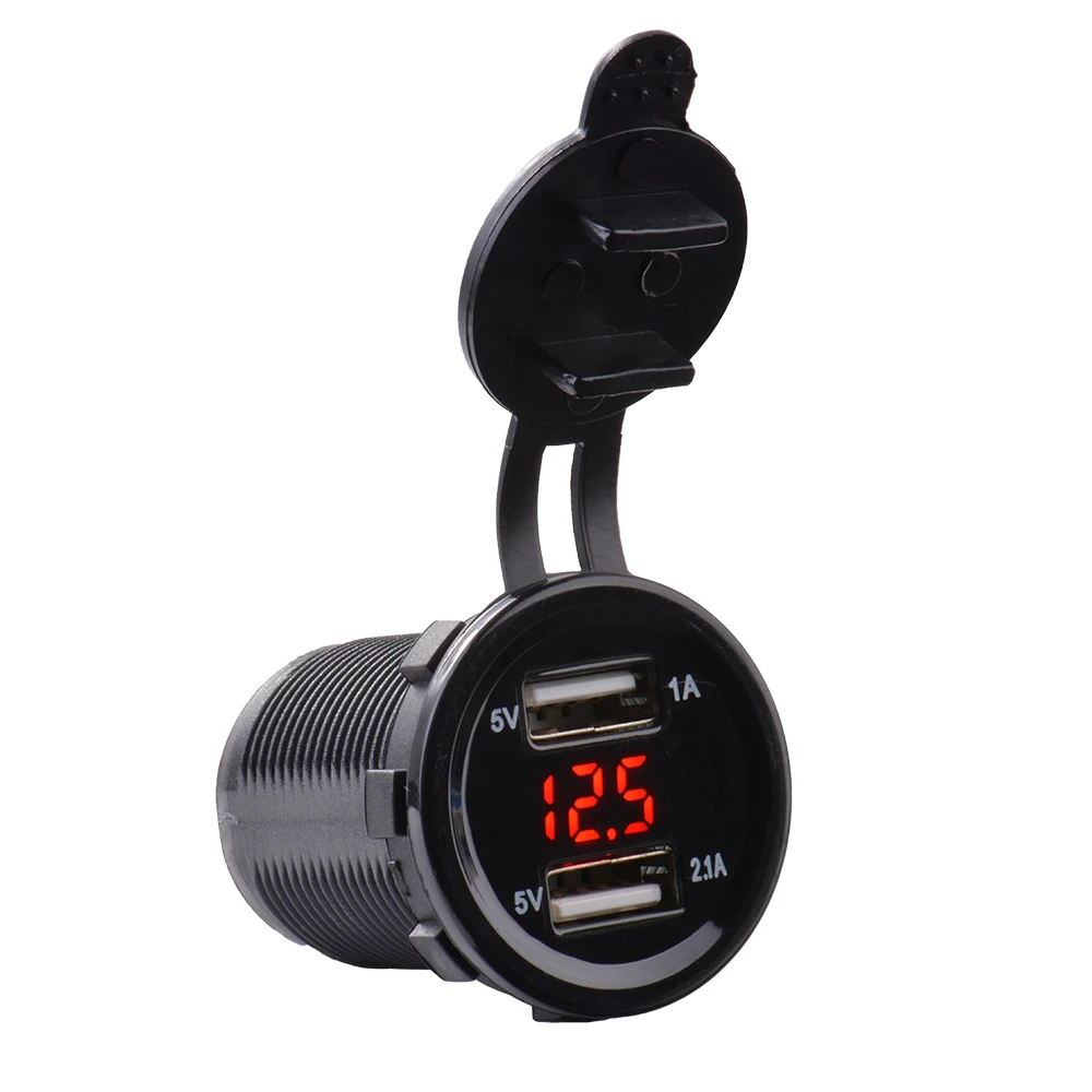 Waterproof 5V/3.1A Dual USB Charger Port Voltmeter Voltage Meter LED Display Universal for Car Boat Motorcycle HT1313-1314