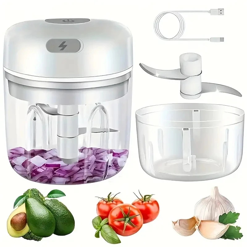 Electric garlic mincer, 250ml /100ML, cordless food processor for ginger peppers, fruit meat spices, beans