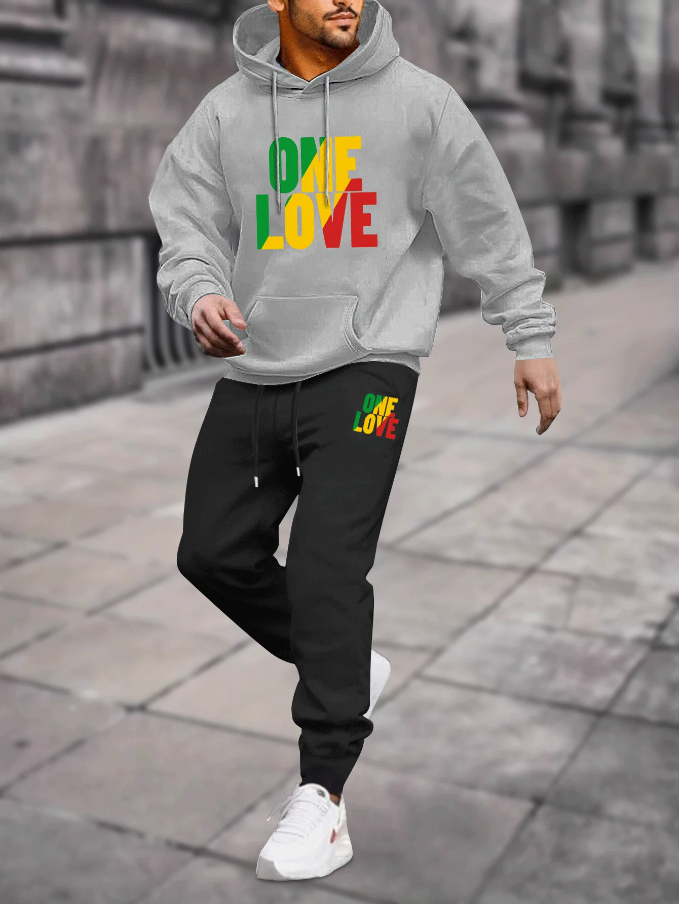 メンズ2ピースセットアップ プリントフーディースウェットシャ - Jogger Sweatpants Men のレビューと価格