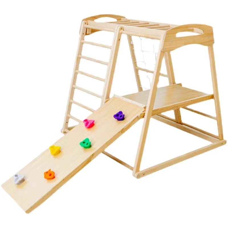 

Swing Rock Climbing Montessori Wooden Children Climbing Frame Indoor Toy Set with Wooden Slide Exercise Machine Balance Training