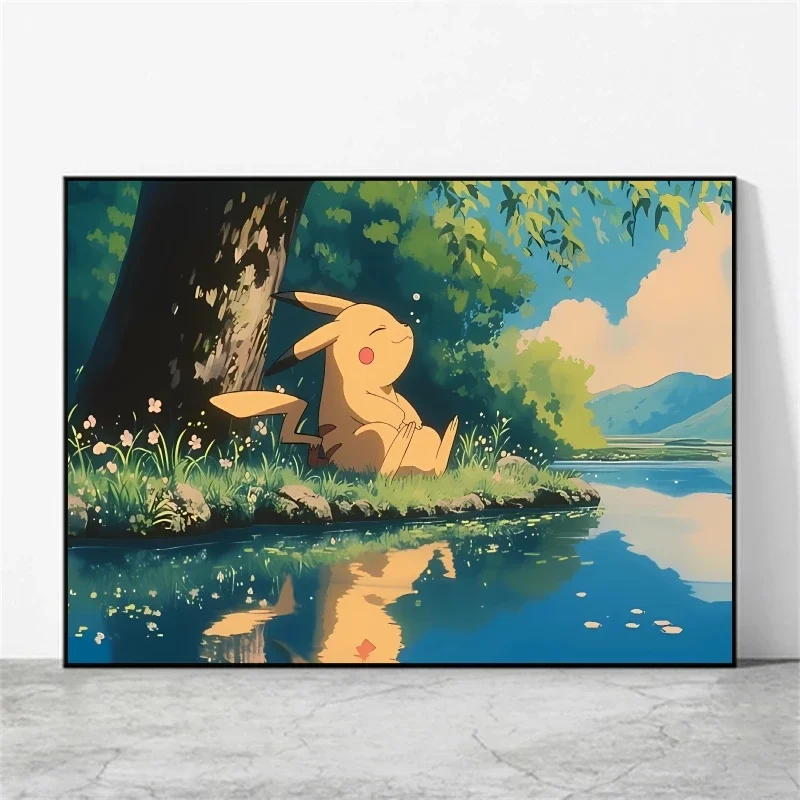 Frameless canvas paintings,2026 Anime Pokemon Pikachu Mewtwo Poster Canvas Painting Home Modern Living Room Painting Wall Art De