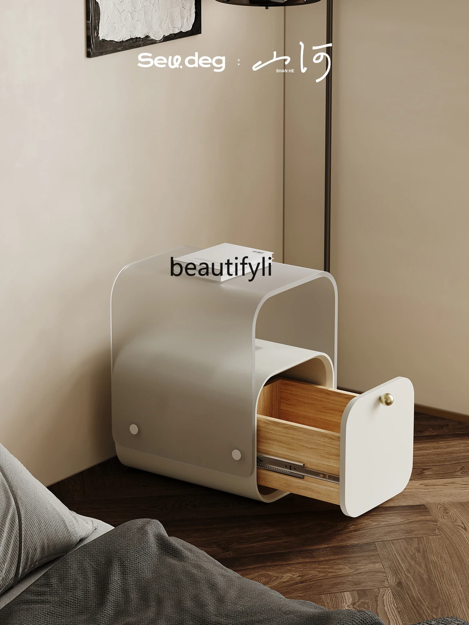 

zxqDesigner Ultra-Narrow Bedside Table Simple Modern Acrylic Small Storage Cabinet Solid Wood Multi-Functional Side Cabinet