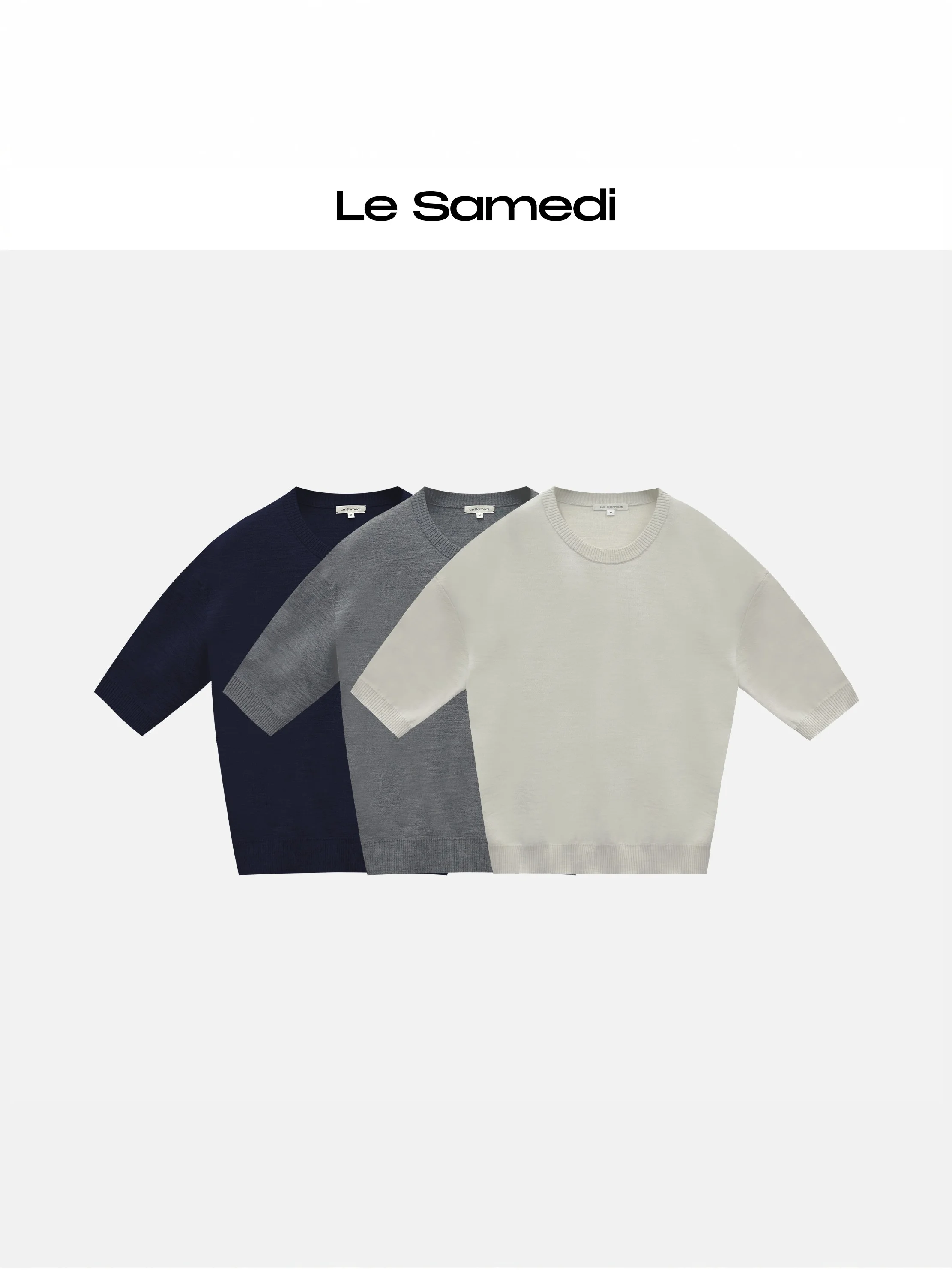 

Le Samedi Women's Knitted Woolen Top Short Sleeve Relax Fit Waist-Cinching Spring T-Shirt Casual Style Regular Fit Pure Color